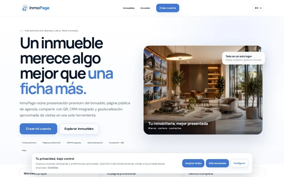 Vista de Vcard Inmobiliarias / InmoPage